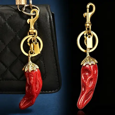Resin Chili Pepper Bag Charm Italian Horn Lucky Keyring High Gloss Designer Purse Accessories Gifts For Women Trendy Aesthetic