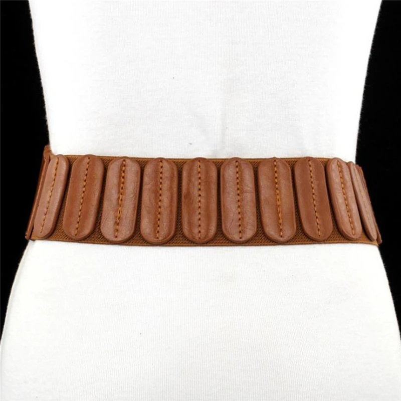 New Fashion Elastic Wide Belt Strap Vintage Women Faux Leather Buckle Elastic Wide Belt Strap Solid Color Waistband