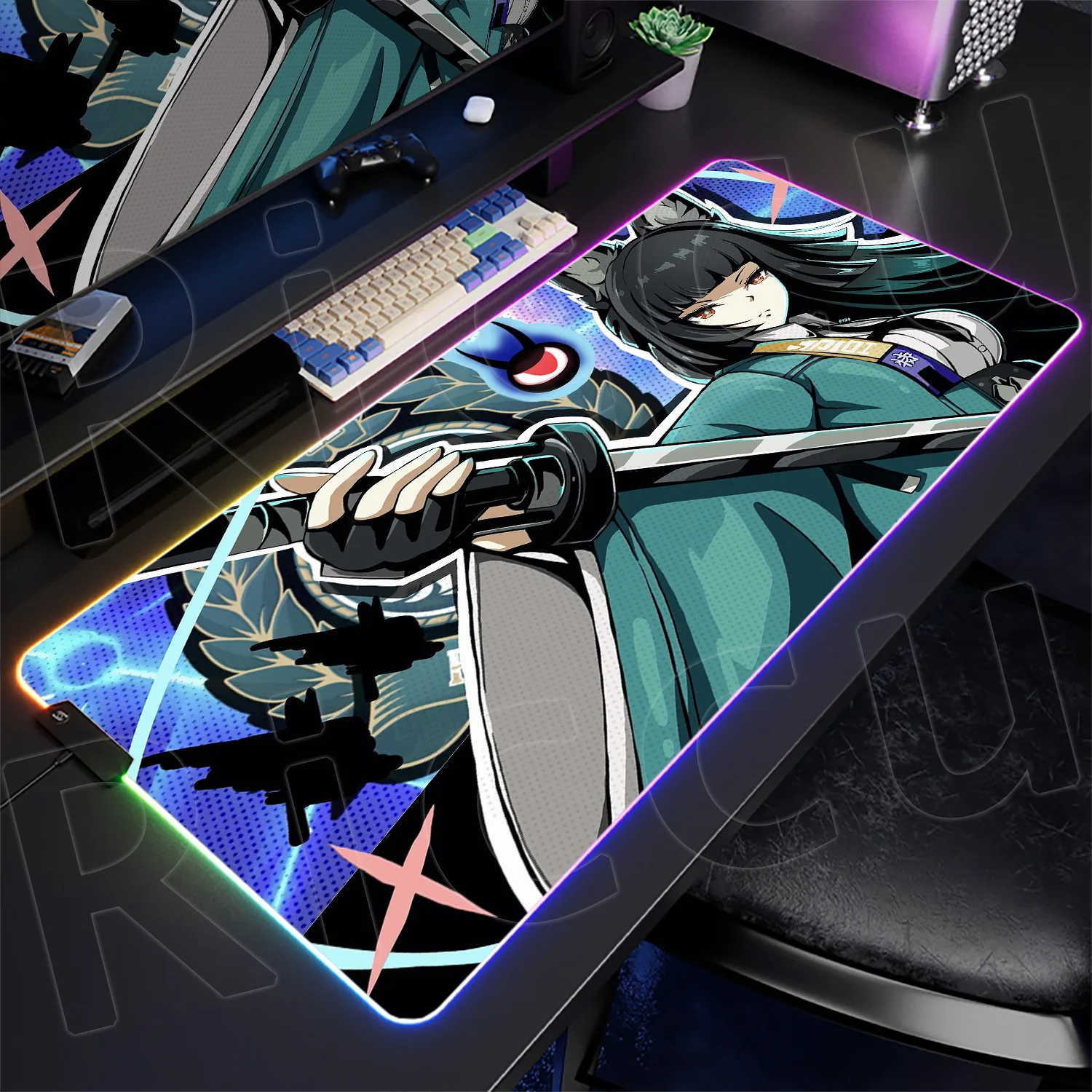 Zenless Zone Zero Hoshimi Miyabi RGB Lumines Mouse Pad New Anime ZZZ Gaming Mice Cute Girl LED Backlight Desk Mat Speed Keyboard