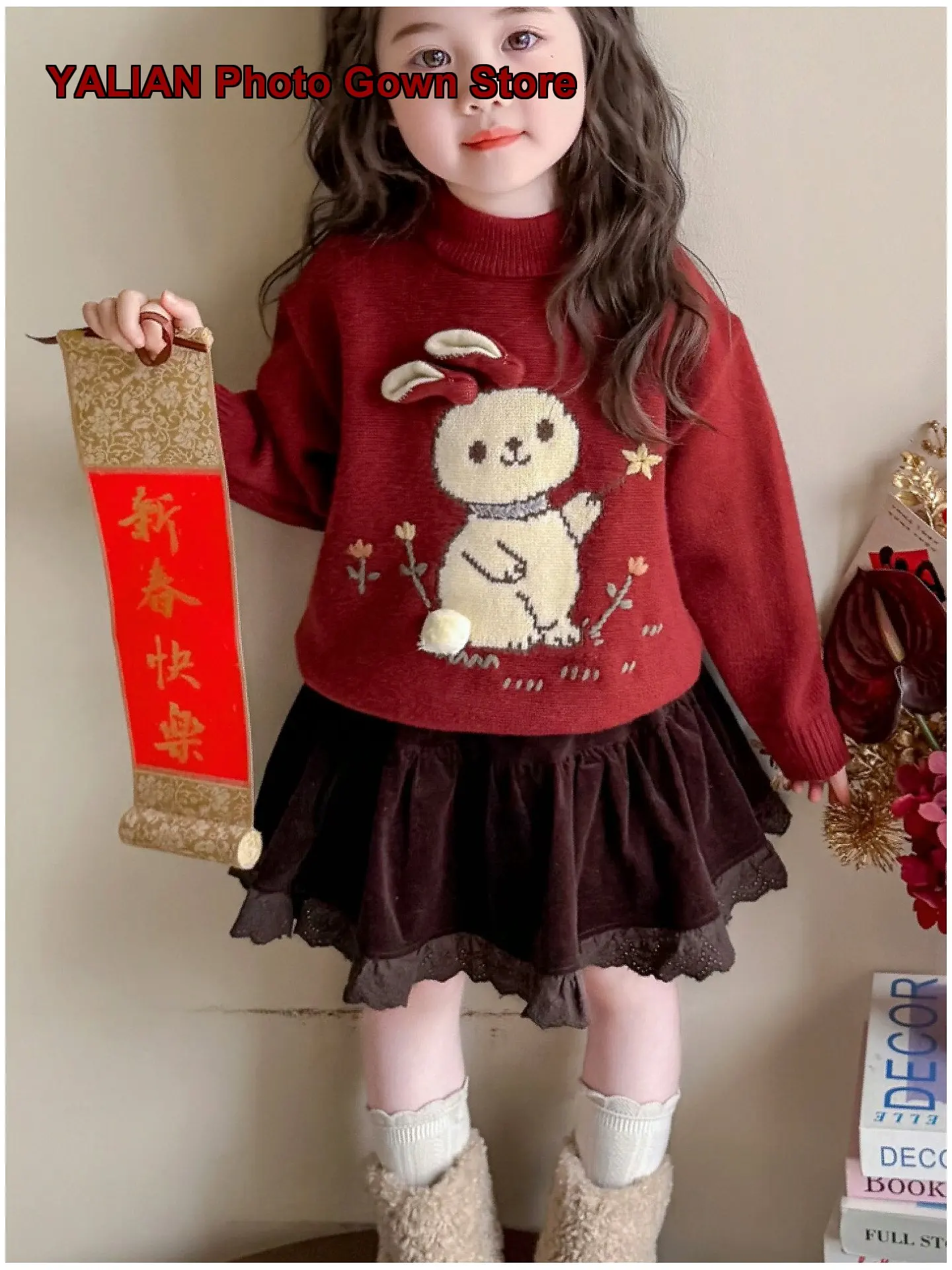 Girls Winter 2025 Chic Knit Base Layer Top Toddler Festive New Year Dress Kids