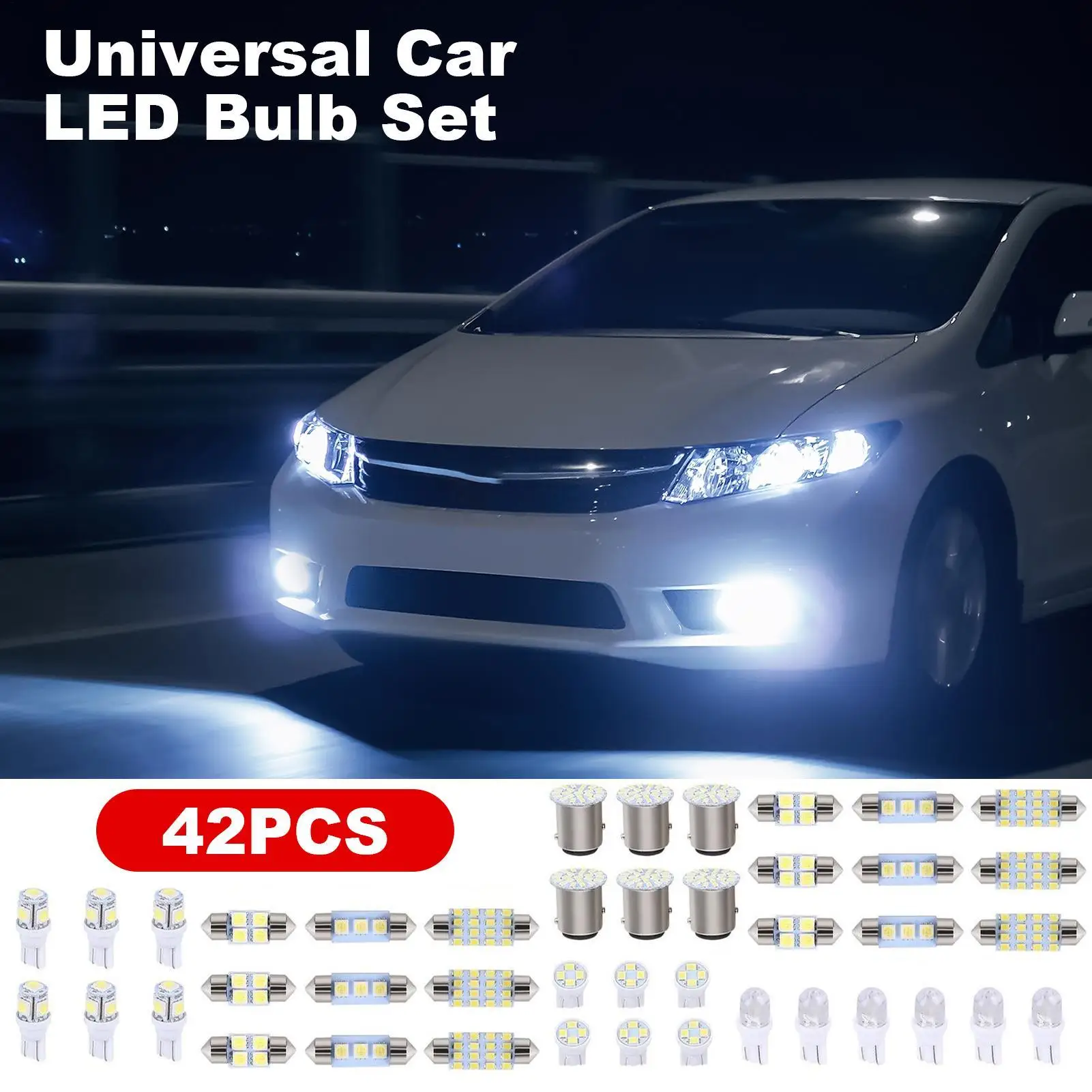 

42PCS Universal Car LED Bulb Kit, High-Brightness Interior Dome Map Door License Plate Lights for Pickup Truck RV SUV Sedan