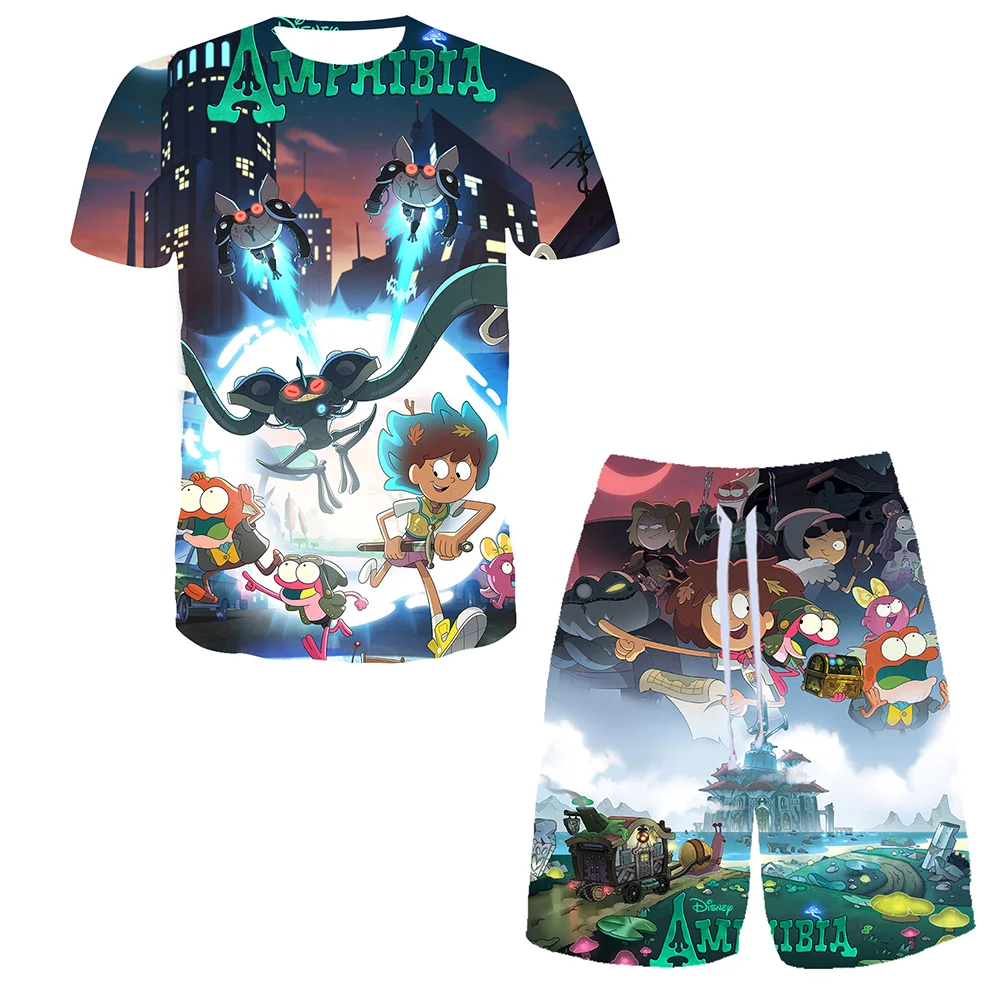 

Disney Amphibia 3D Printed Women Men T-shirt Sets Kids Casual Breathable Clothing Harajuku Beach Shorts Sets