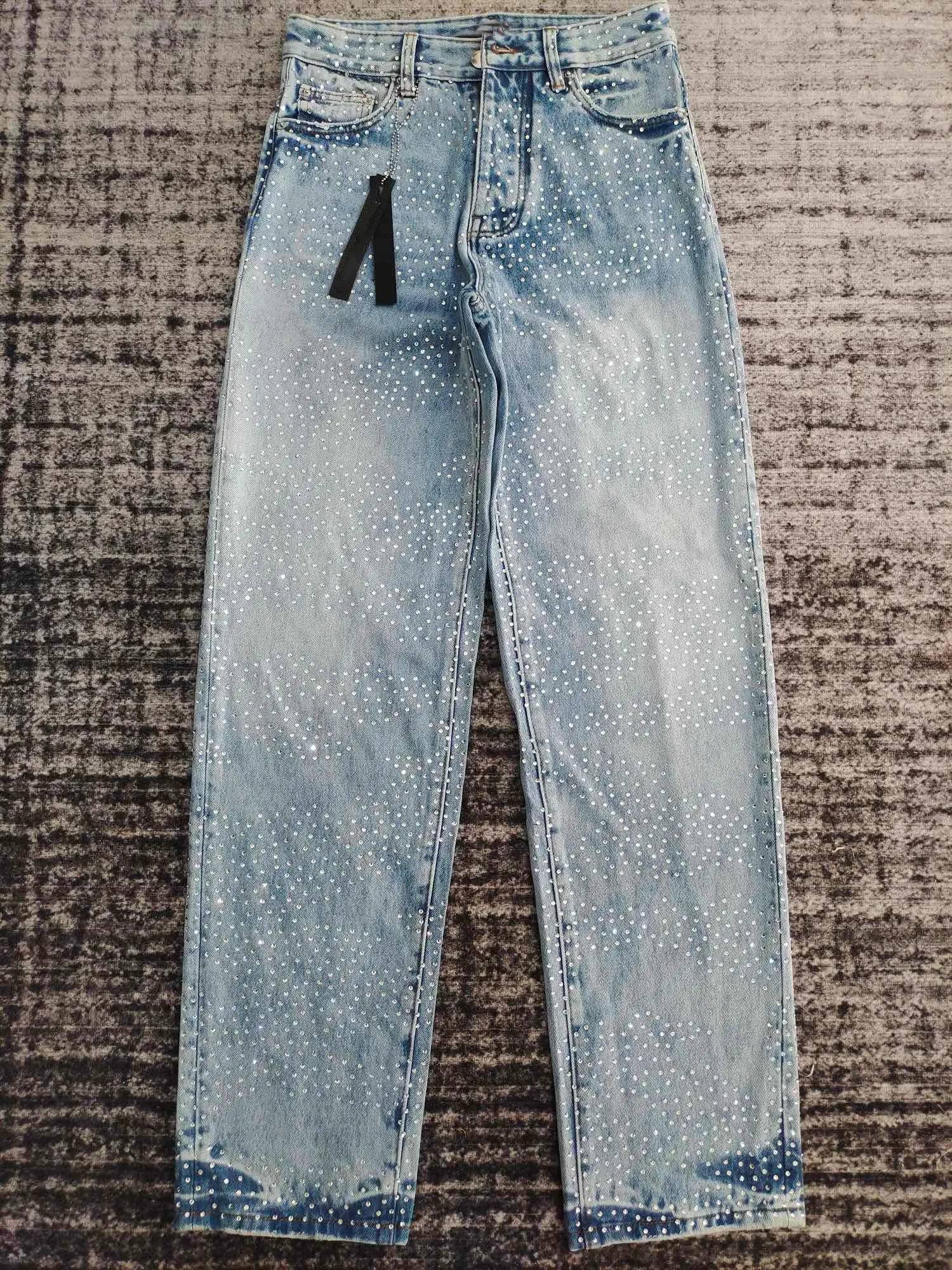 

men rhinstone distressed wide leg jeans