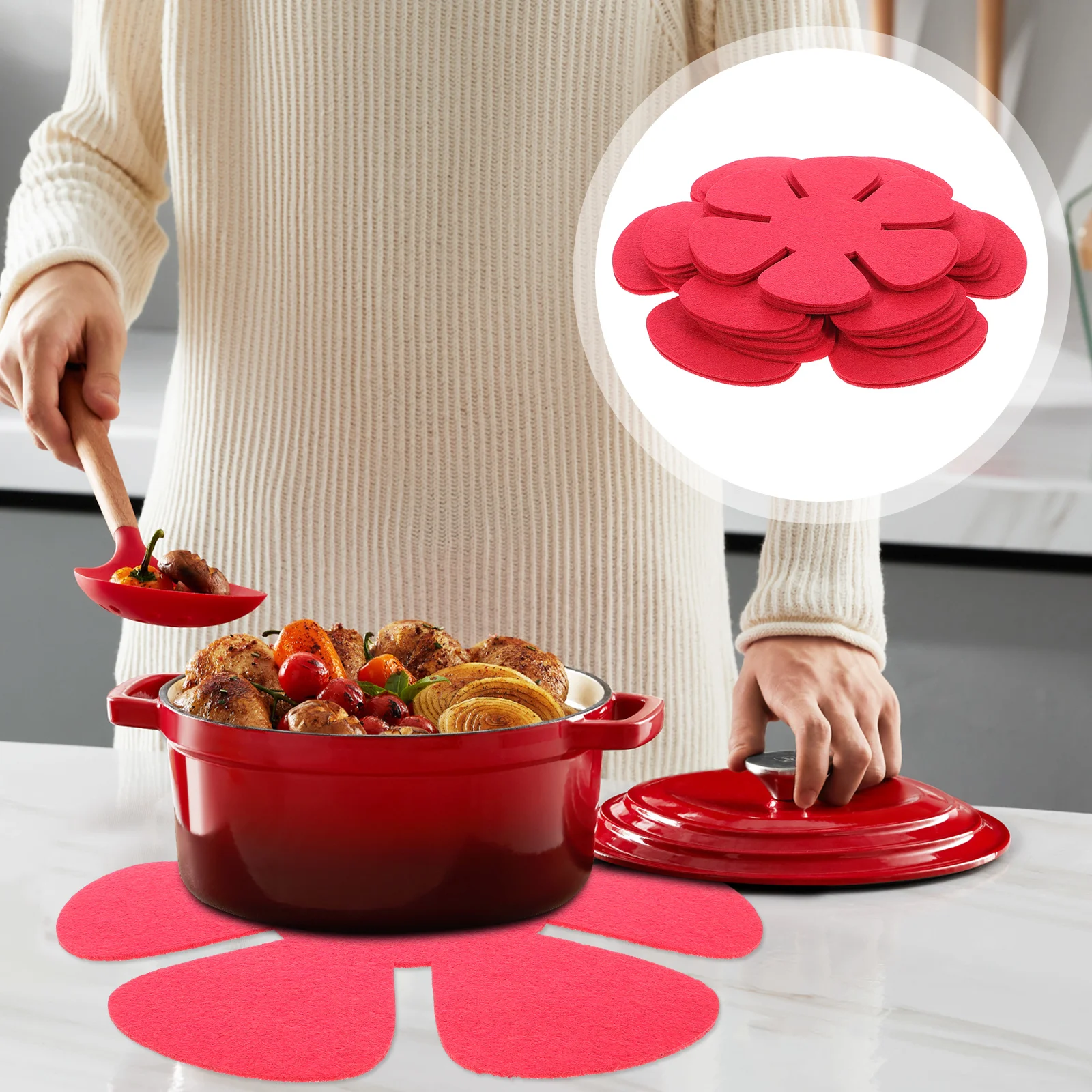 12 Pcs Cup Coasters Pan Protector Cutlery Placemat Heat Resistant Pad Splitter Protective Pads Red Table