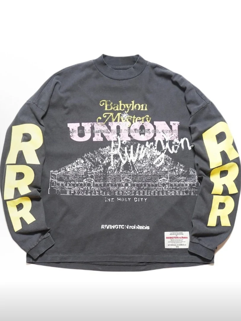 

Union SS25 RRR23 Мужская хлопковая футболка Long Sve с высоким воротником и плечами, удобная дышащая повседневная одежда Street Sle