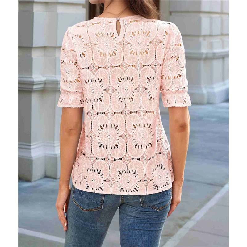 المرأة الصيف العيينة الجوف خارج الكروشيه الدانتيل المطرزة قصيرة الأكمام نفخة قمم