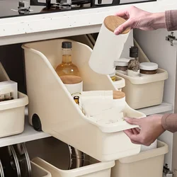 1pc/kitchen storage box pot lid rack plastic pot storage rack simple drawer-type cabinet storage rack with pulley