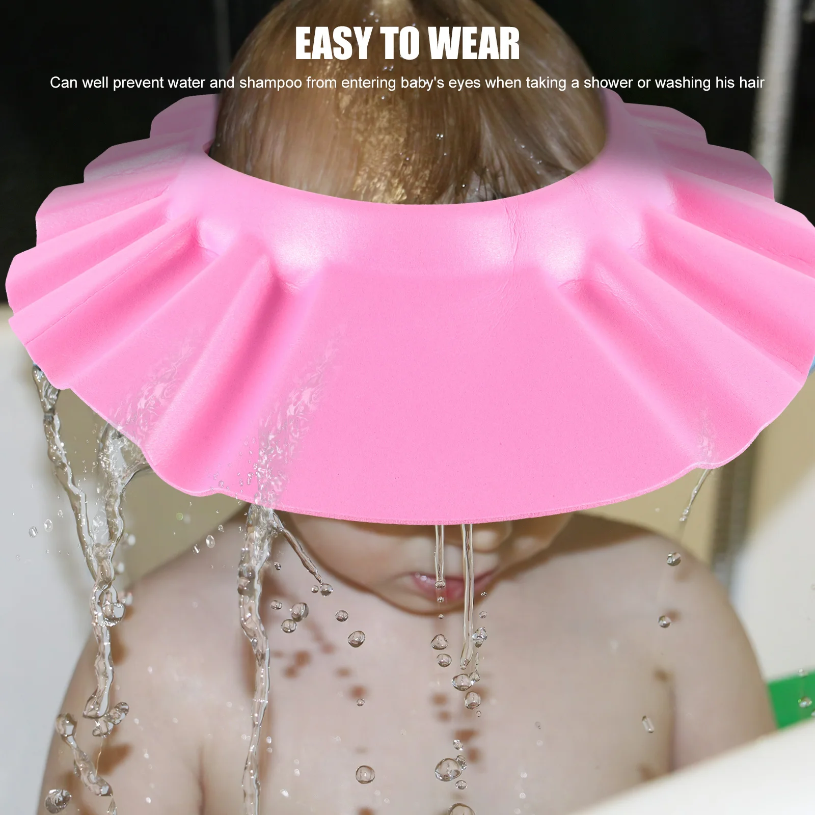 

Shower Cap Pink Waterproof Elastic Bathing Hat Kids Hair Wash Protector Keeps Water Shampoo Out Eyes Baby Shower Cap