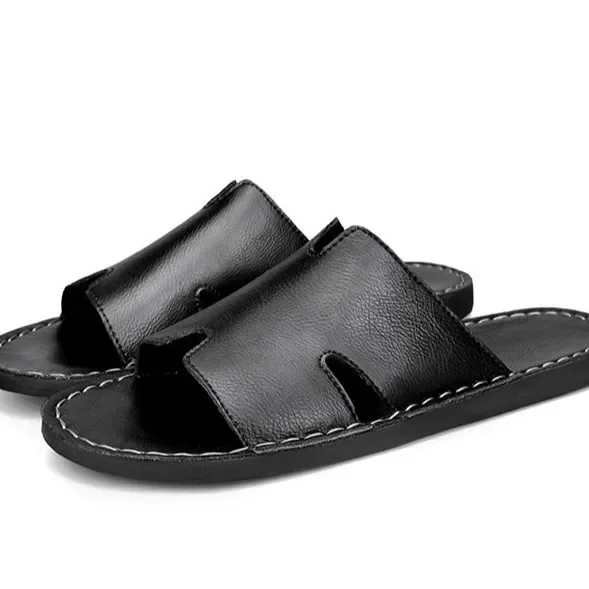 Large Size Beach Sandals Men's Casual Outdoor Wear Personality Exposed Foot Skin Shoes Microfiber Upper Leather Slippers