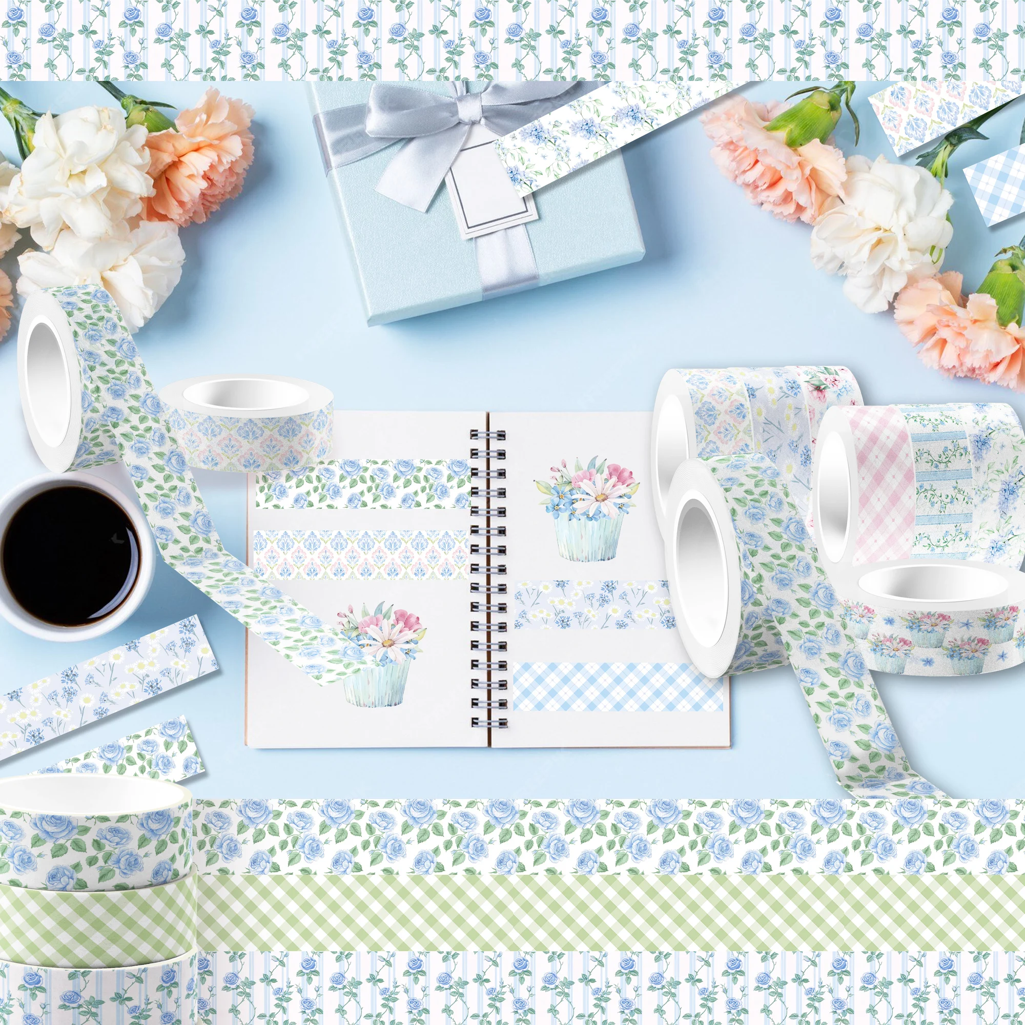 12 Rolls Hydrangea Flower Washi Tape Set,Decorative Paper Stickers,Craft Tape for Diary Scrapbooking Decoration Party Supplies