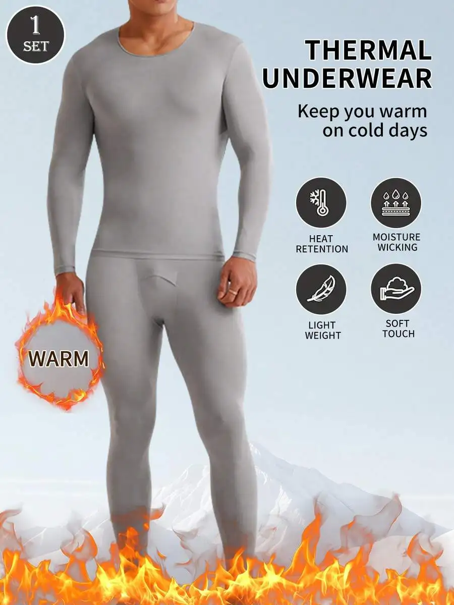 

Men's Seamless Thermal Underwear Set - Lightweight Base Layer for Cold Weather