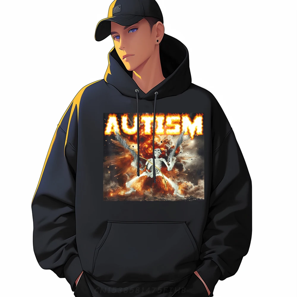 

Autistic Funny Skeleton Autism Skeleton Sweatshirt Gift Idea Printed Long Sleeve Hoodies Round Neck Coats Leisure