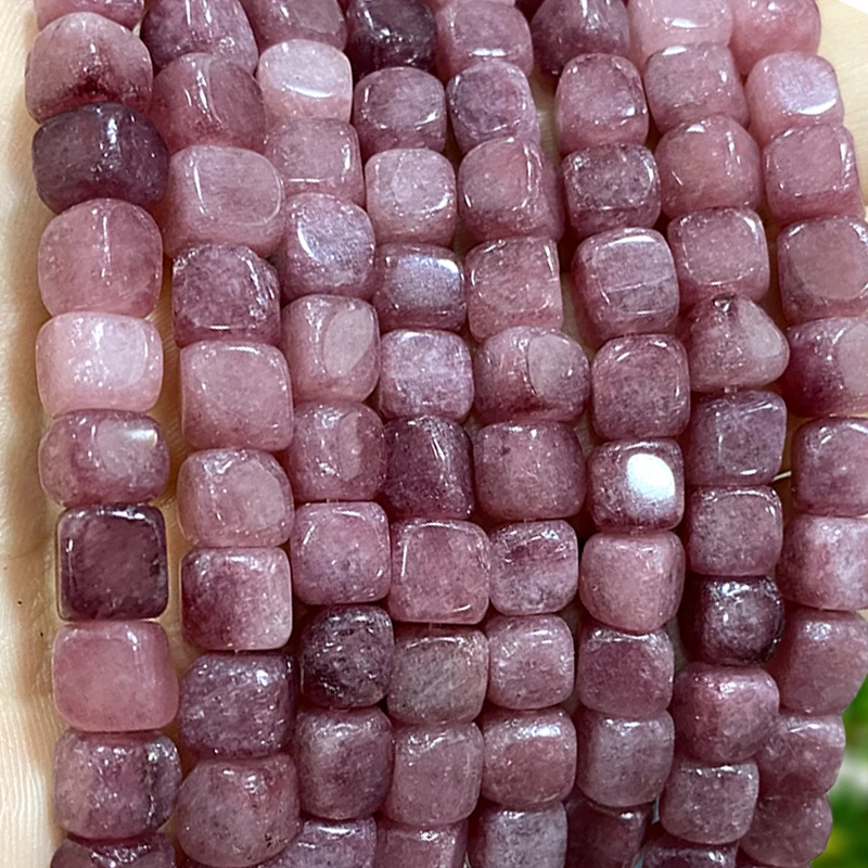 8x8MM Square Natural Chalcedony Imitate Purple Lepidolite Stone Loose Spacer Beads for Jewelry Making DIY Bracelet Accessories