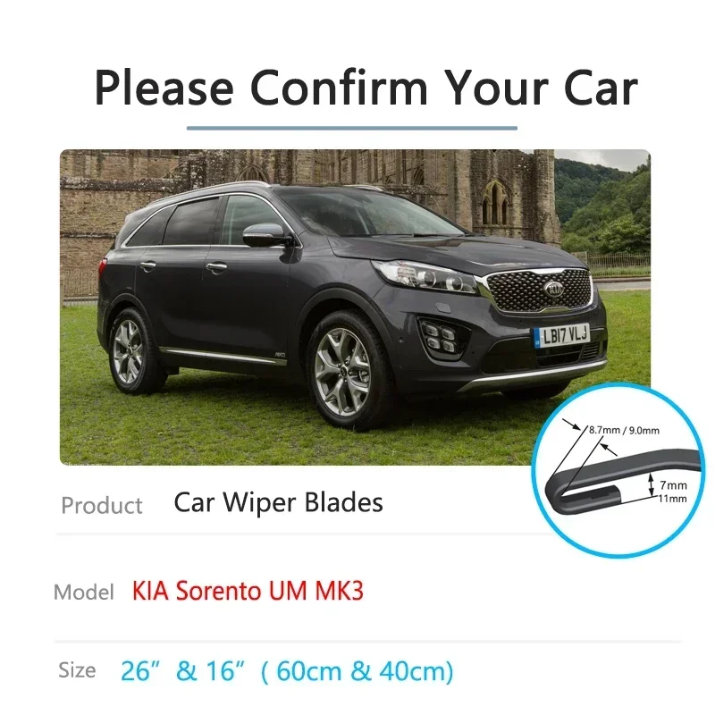 For KIA Sorento UM MK3 2015 2016 2017 2018 2019 Cleaning Windshield Windscreen Brushes Cutter Accessories Car Front Wiper Blades