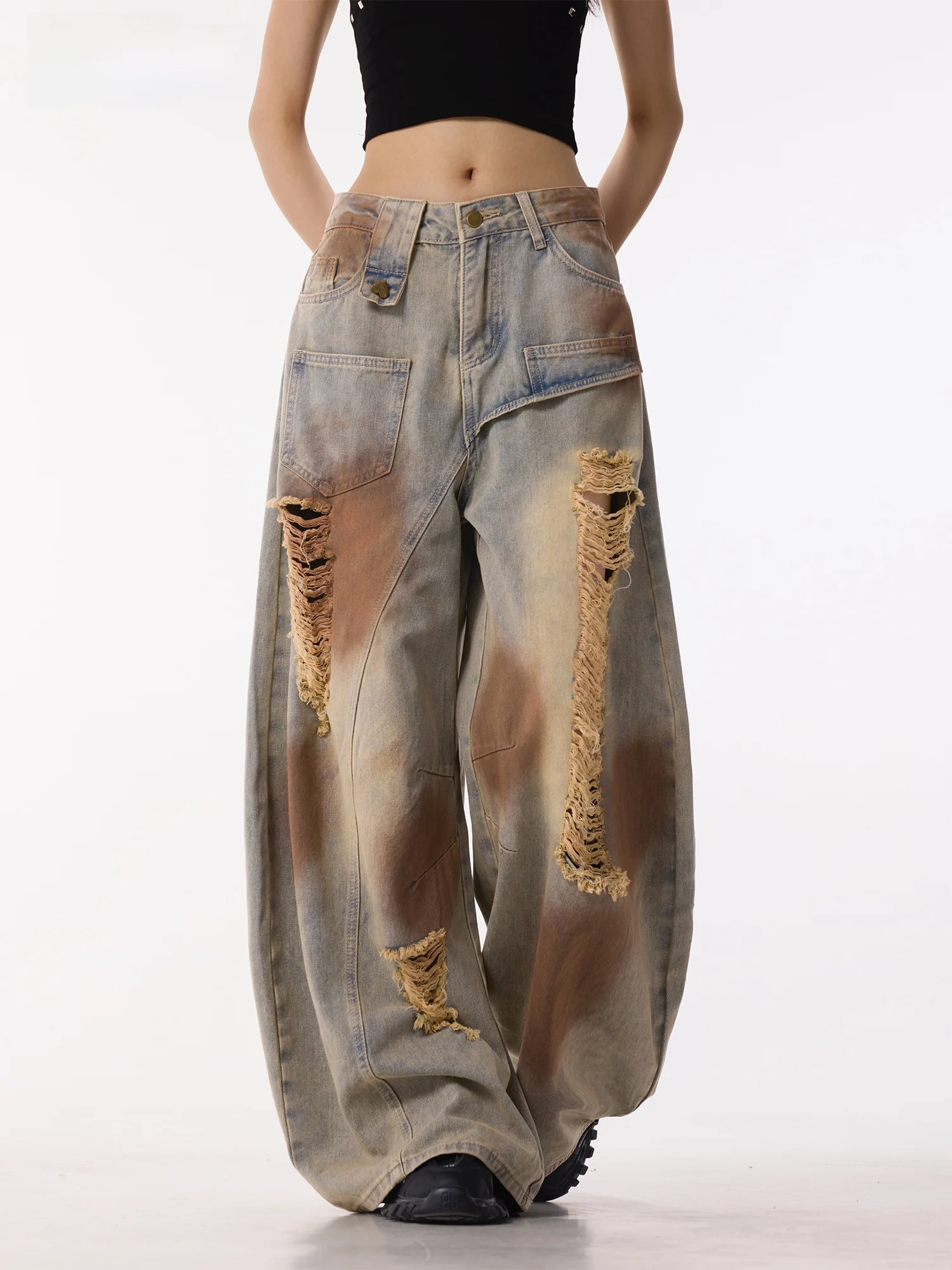 

Summer New High Waist Wide Leg Denim Jeans Women Cool Graffiti Desert Style Loose American Style Cotton Casual Trousers