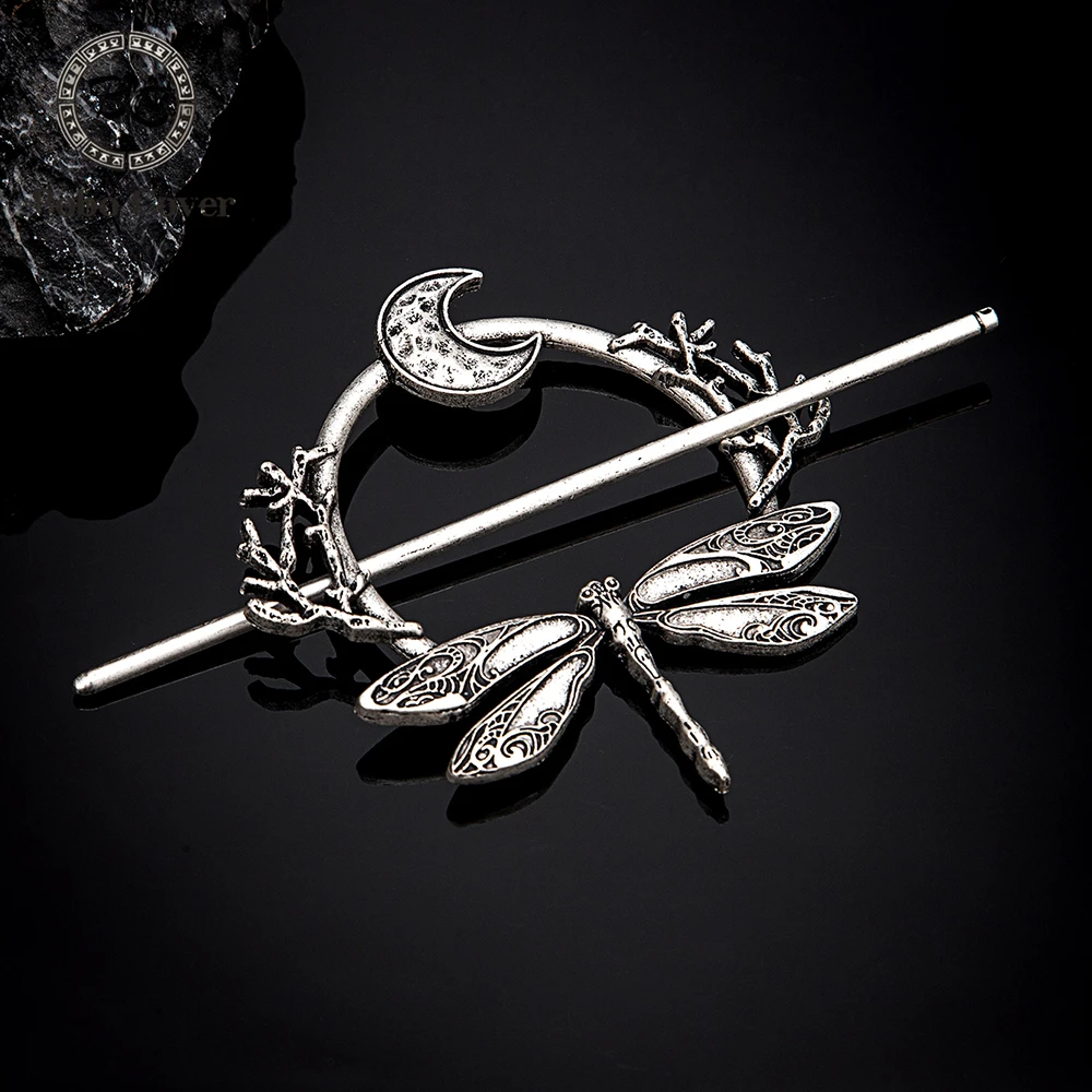 Norse Medieval Wicca Moon Dragonfly Hairpin Women Witch  Stick Barrette Vikings Headdress Vintage Hair Accessories Tiara Jewelry