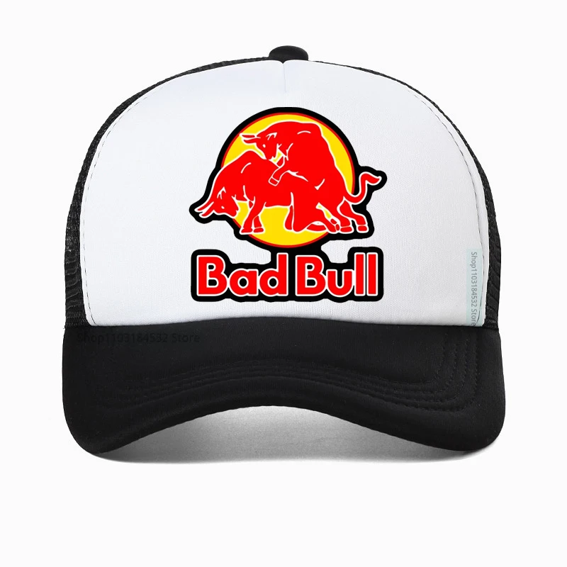 

Men's Bad Bull Baseball Cap Red Joke Energy Drink Graphic hat Unisex Outdoor Mesh breathable hats