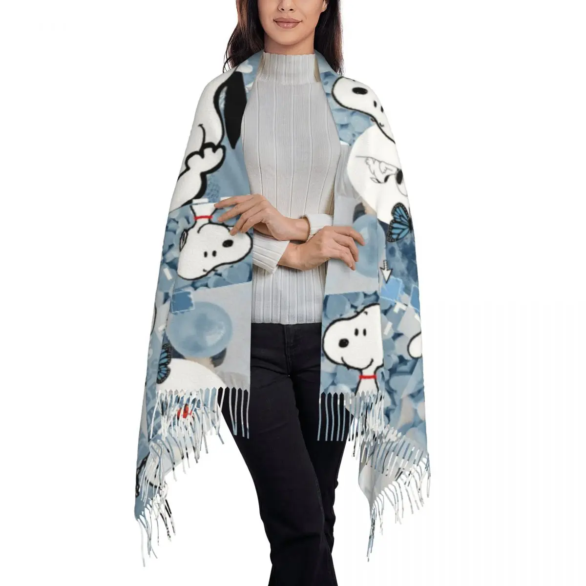 Custom Wallpaper S-Snoopys Tassel Scarf Women Soft Shawl Wrap Lady Winter Fall Scarves