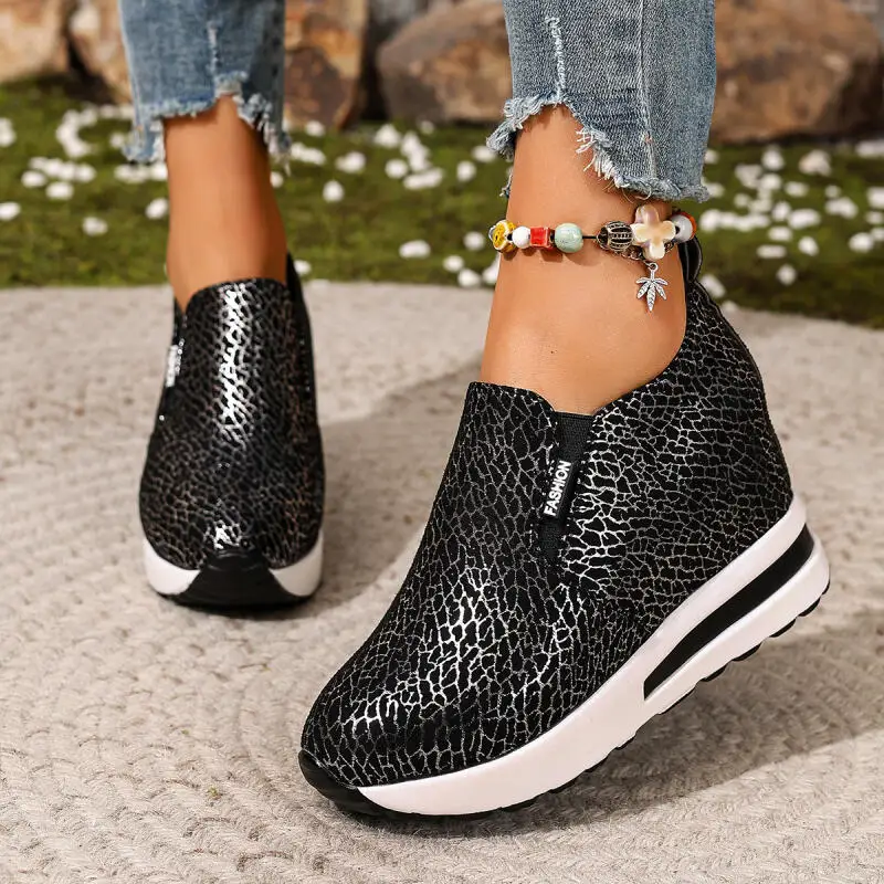 Casual Hidden Heel Slip On Sneakers Women 2026 Spring Chunky Platform Wedge Heel Loafer Woman's Invisible Height Increase Shoes