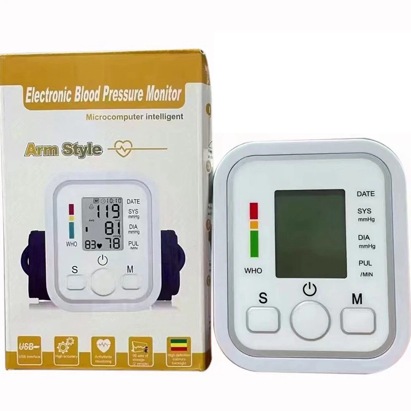 Tonomètre électrique bras tensiomètre numérique battement cardiaque compteur de pouls rétro-éclairag