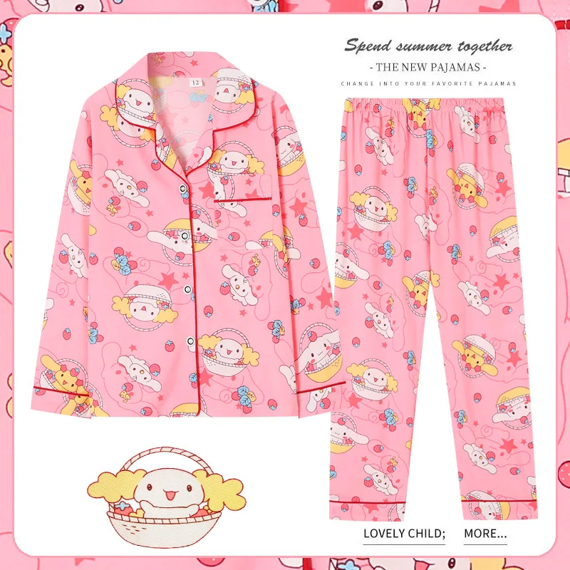 2pcs Sanrio Kuromi Pattern Kid\'s Pajamas, Long Sleeve Top & Pants Set, Anime Girls Sleepwear Autumn Children Homewear Clothes