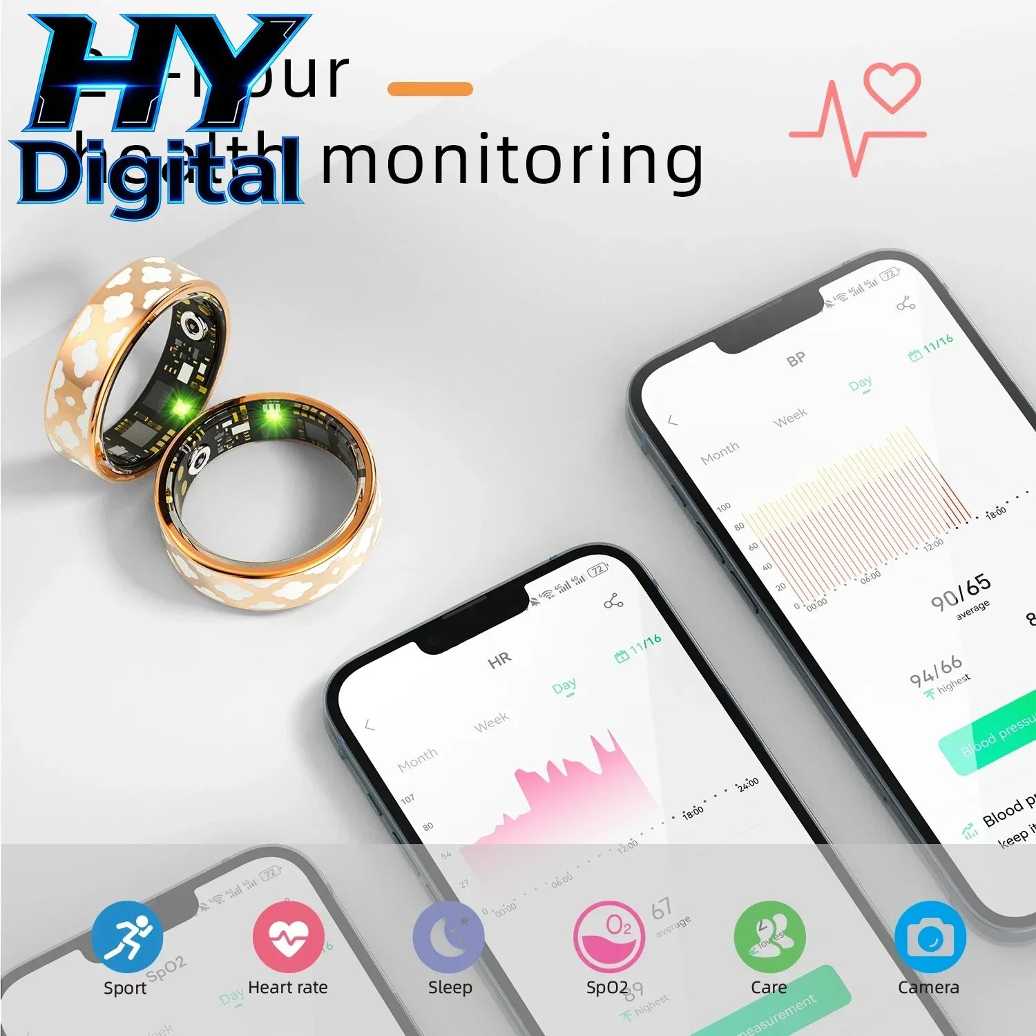 

HY Digital Enamel Color Craftsmanship Smart Ring for Xiaomi, Sleeping Tracker Heart Rate Health Monitoring Smartring for Men