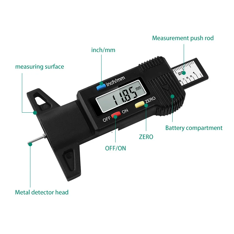 Medidor Digital de profundidad de la banda de rodadura para neumáticos de coche, medidor de espesor, herramientas de medición de detección de desgaste de neumáticos de automóvil, pinza de profundidad