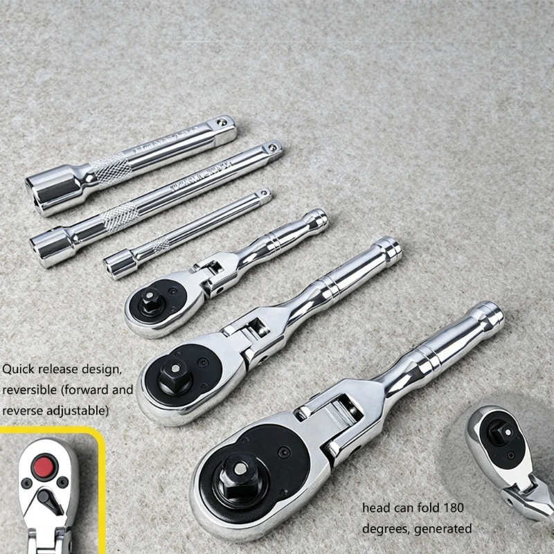 Mini Swing Head Fastener Tool Set, 6 Piece Metal Hand Tool Kit with Three Square Ends, Direction high quality