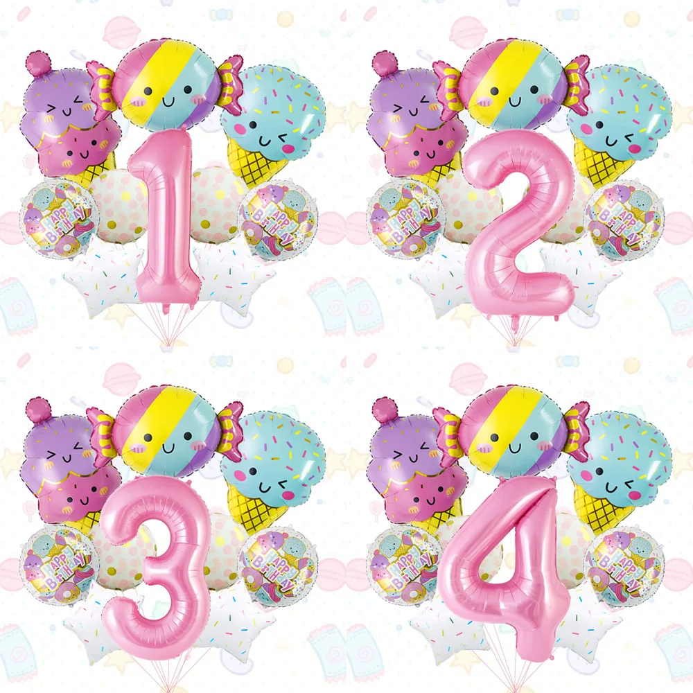 Ballon-Set für Geburtstage, Duschen, Taufe und Jubiläen, Eiscreme, Süßigkeiten, Zahlen-Themen-Dekorationen