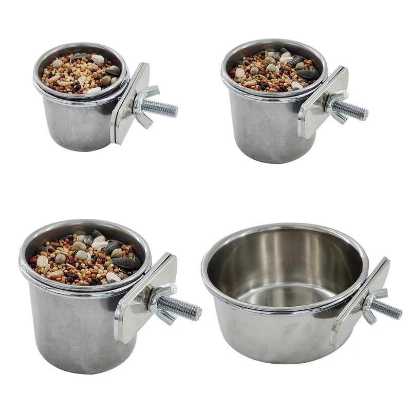 S/for M/L/XL Stainless Steel Pet Parrot Feeding Drinking Cup Birds Foods Dish Water Cage Anti-turnover Hanging Bowl