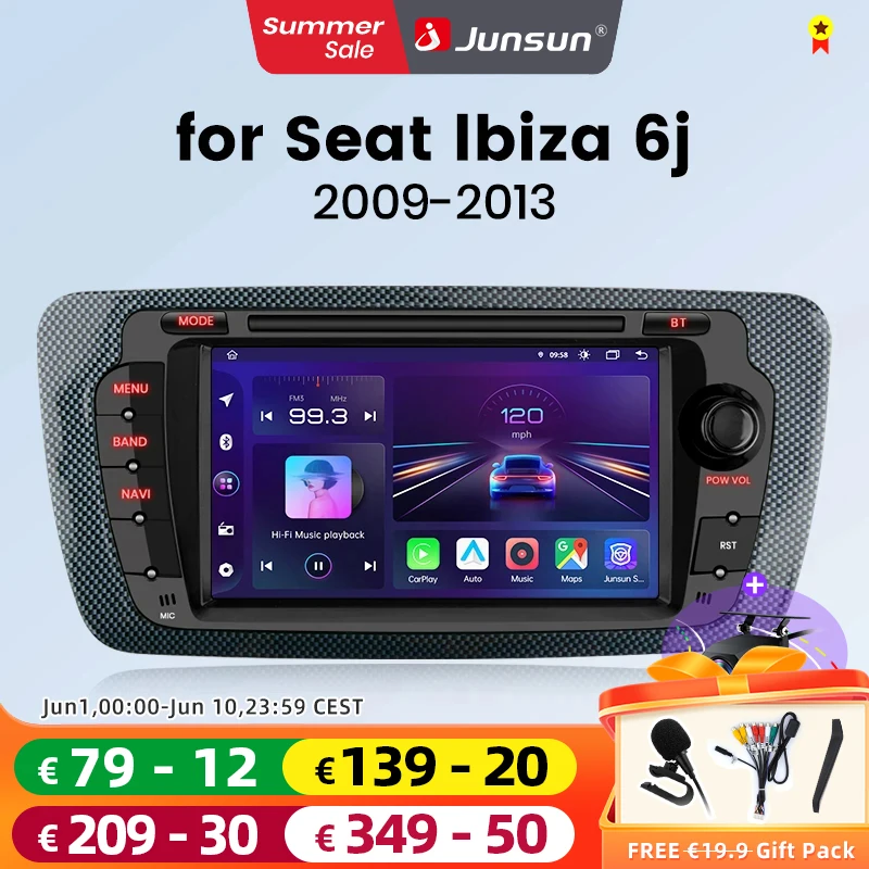 Junsun 7'' Bezprzewodowe Radio Samochodowe CarPlay Android Auto do Seat Ibiza 6j 2009-2013 2DIN GPS Multimedialny Ekran Dotykowy Stereo SWC Bluetooth FM RDS DSP IPS Inteligentne Systemy Samochodowe AI