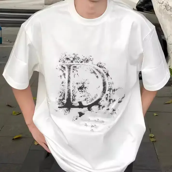 الراقية موضة الرجال تي شيرتات قصيرة الاكمام 2025 جديد الصيف فضفاض الجولة الرقبة القطن الخالص الثقيلة الأمريكية تي شيرت #1