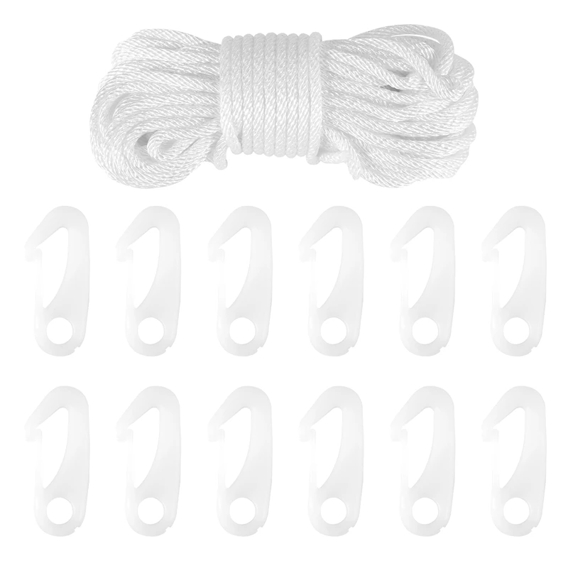 BAAJ-Flagpole Rope Clips String Flag Pole Hooks Kit 1/4 Inch 50 Ft Nylon Replacement Thick Wire Hang Flag Flagpoles Line