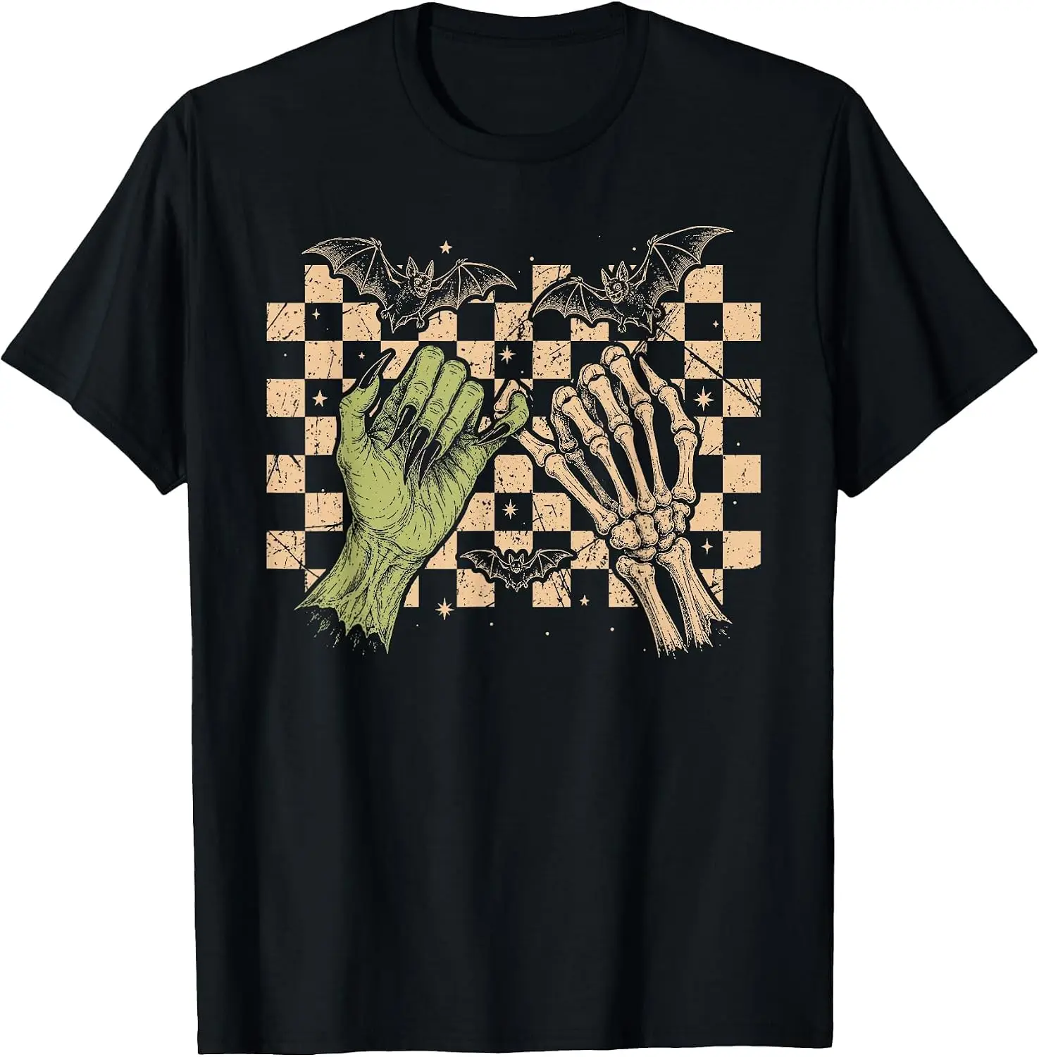 Goth Skeleton Hand Holding Hands Spooky Season T-Shirt Stylish, Breathable, 100% Cotton Short-Sleeve Tee With Fun, Humorous