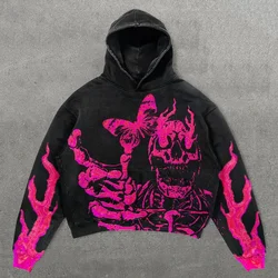 Harajuku Oversized Violet Flame Skull Streetwear Hoodie Streetwear Women Tops Sweatshirt Goth Jacket Hoodies Women Y2k Clothes