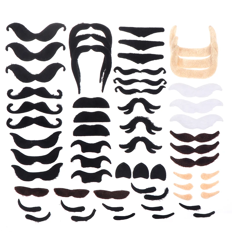 6/48 pezzi 16 stili fibra artificiale costume divertente baffi pirata Halloween barba finta baffi forniture per feste