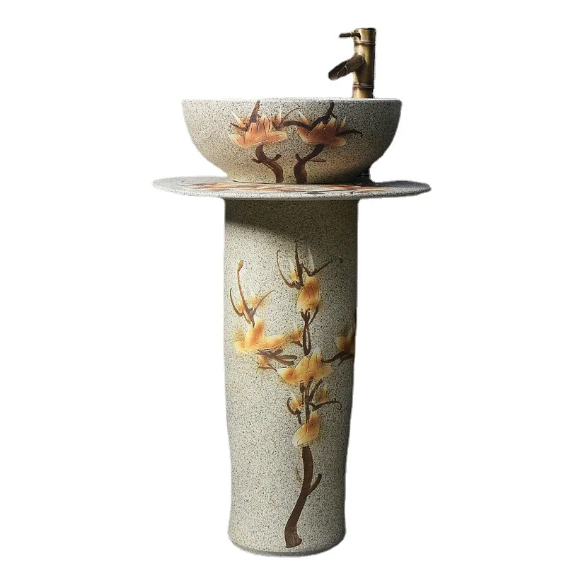

Column type washbasin courtyard ceramic washbasin outdoor floor type integrated balcony pool
