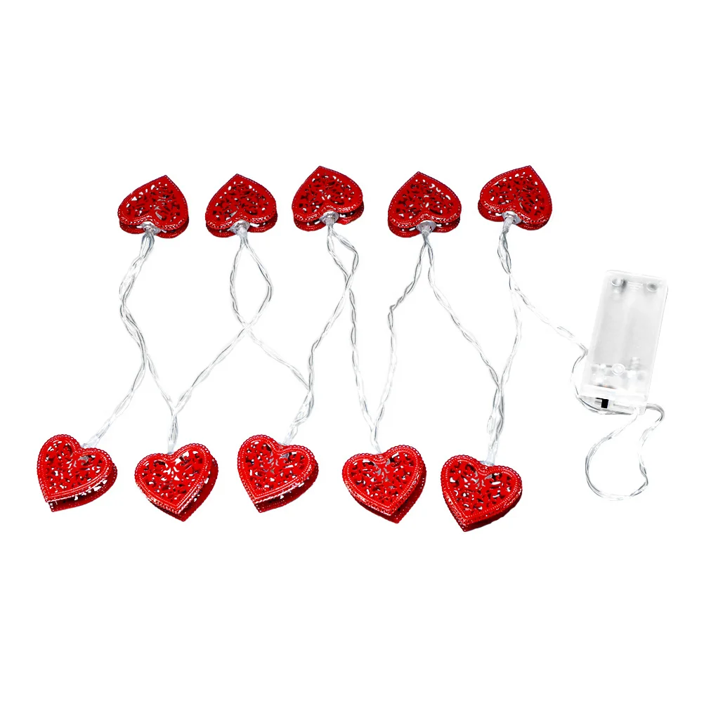 

2 Sets 10 LED Light String Heart Shape Lamp 165cm Operated Soft Lighting Romantic Decor Room Living Valentine