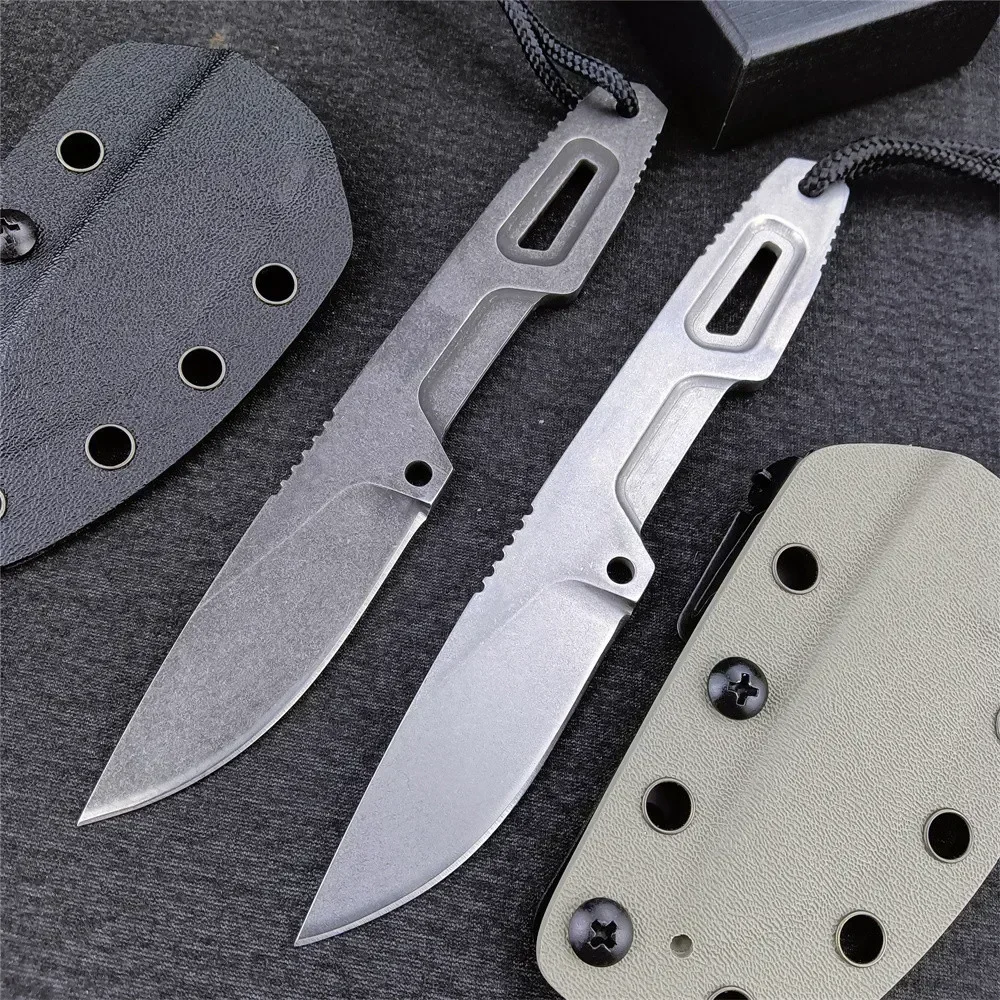 

Pocket Fixed Blade Knife D2 Blade Stone Wash Steel Handle Outdoor Camping EDC Knives Tactical Straight Tool with K Sheath