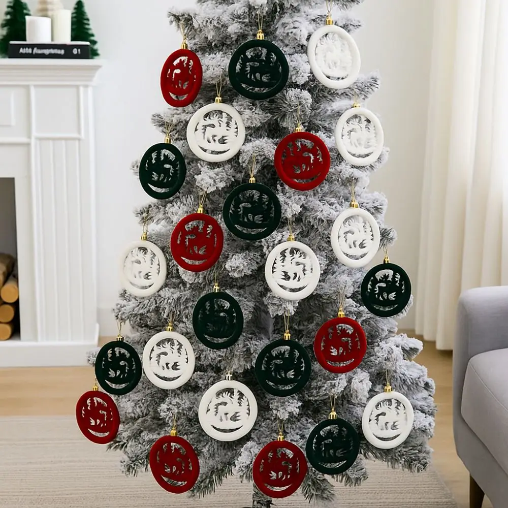 

3pcs 10cm Flocking Christmas Pendant Shatterproof Wine Red Christmas Tree Hanging Deer Cute Xmas Gift Ornaments Party Favors
