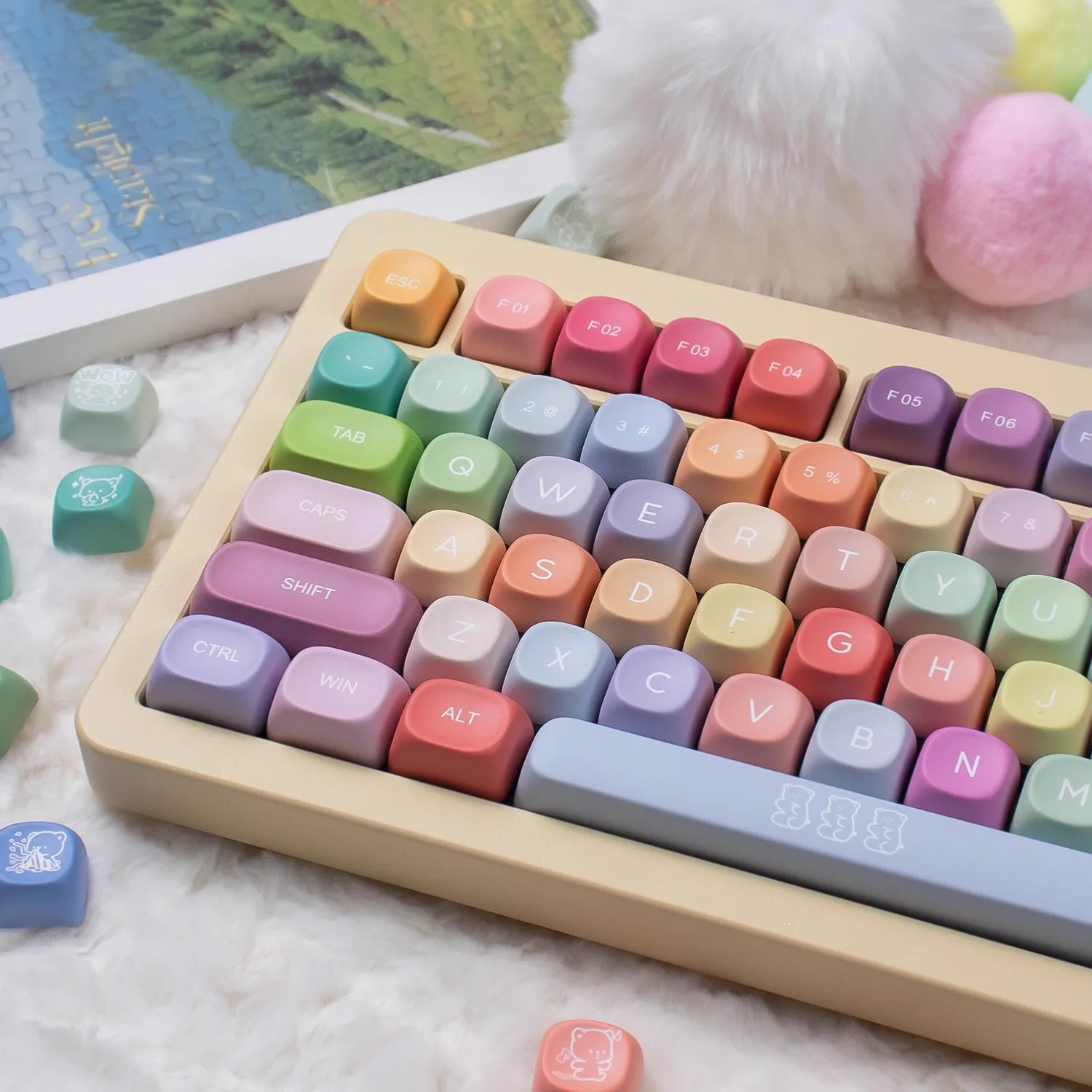 134 Keys Bear Candy MOA Profile Keyboard Keycaps Dye Sublimation PBT Keycaps for Cherry Mechanical MX Switches Gaming Keyboard