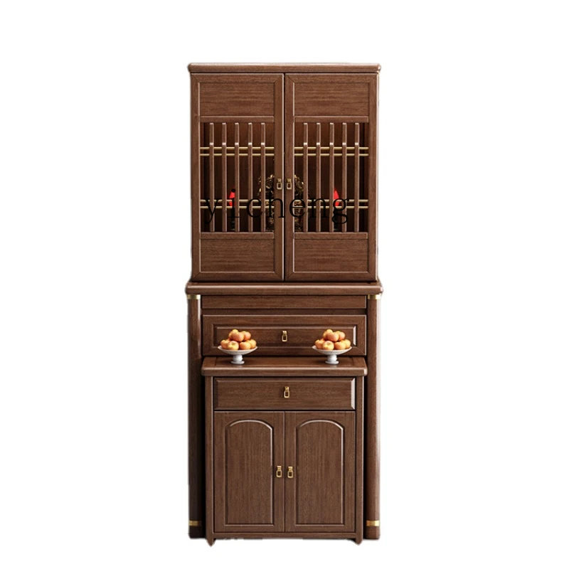 

XL New Chinese Style Solid Wood Buddha Niche with Door Altar Walnut Clothes Closet Household Buddha Cabinet