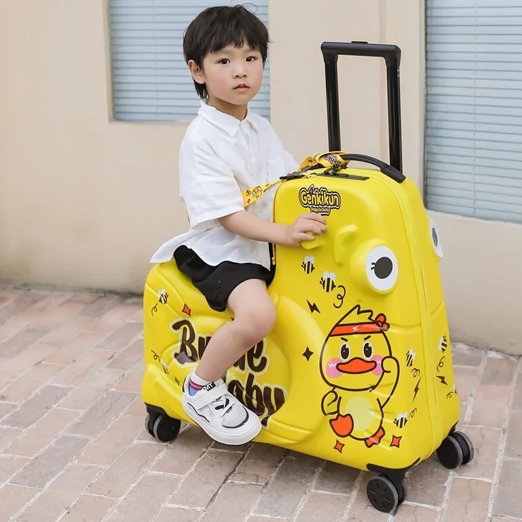 Sitz-Kinder-Trolley-Koffer tragbare Cartoon-Reisekoffer fahrbare und ziehbare Box 24 Zoll 20 Zoll niedliche Reise box