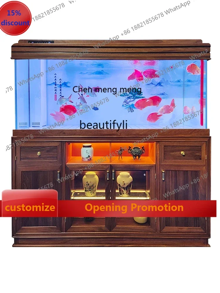 

ss7486 Solid Wood Super White Glass Aquarium Bottom Filter Household Living Room Large Screen Ugyen Wooden Liquor Cabinet Fish T