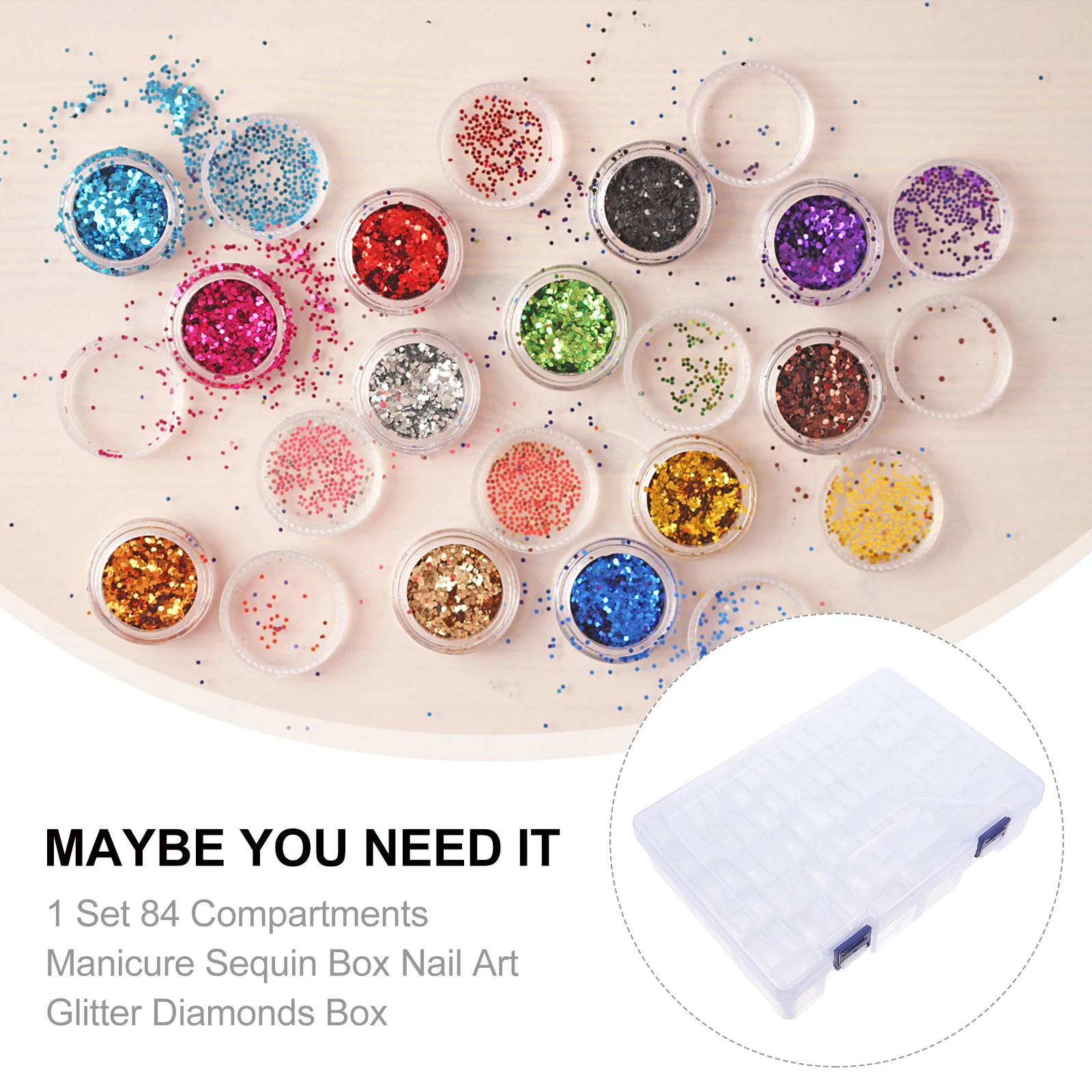 

1 set 1 Set 84 Compartments Transparent Nail Art Storage Box Lids Glitters Beads Buttons Diamonds Jewelry Organizing Pp Material