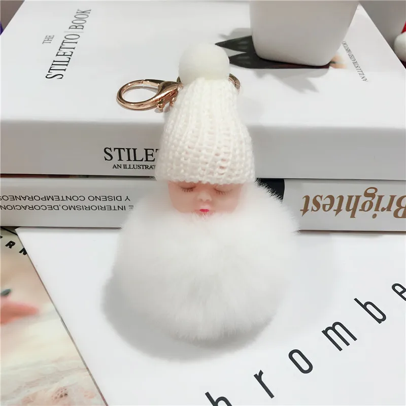 2019 New  8CM Fluffy Rabbit Fur Ball Key Chain Cute Cream Black Pompom Artificial Rabbit Fur Keychain Women Car Bag Key Ring