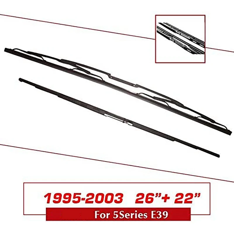 Car 26inch + 22inch Wiper Blades Combo Silicone Rubber Boneless Windscreen Windshield Wipers for BMW 5 Series E39 95-03