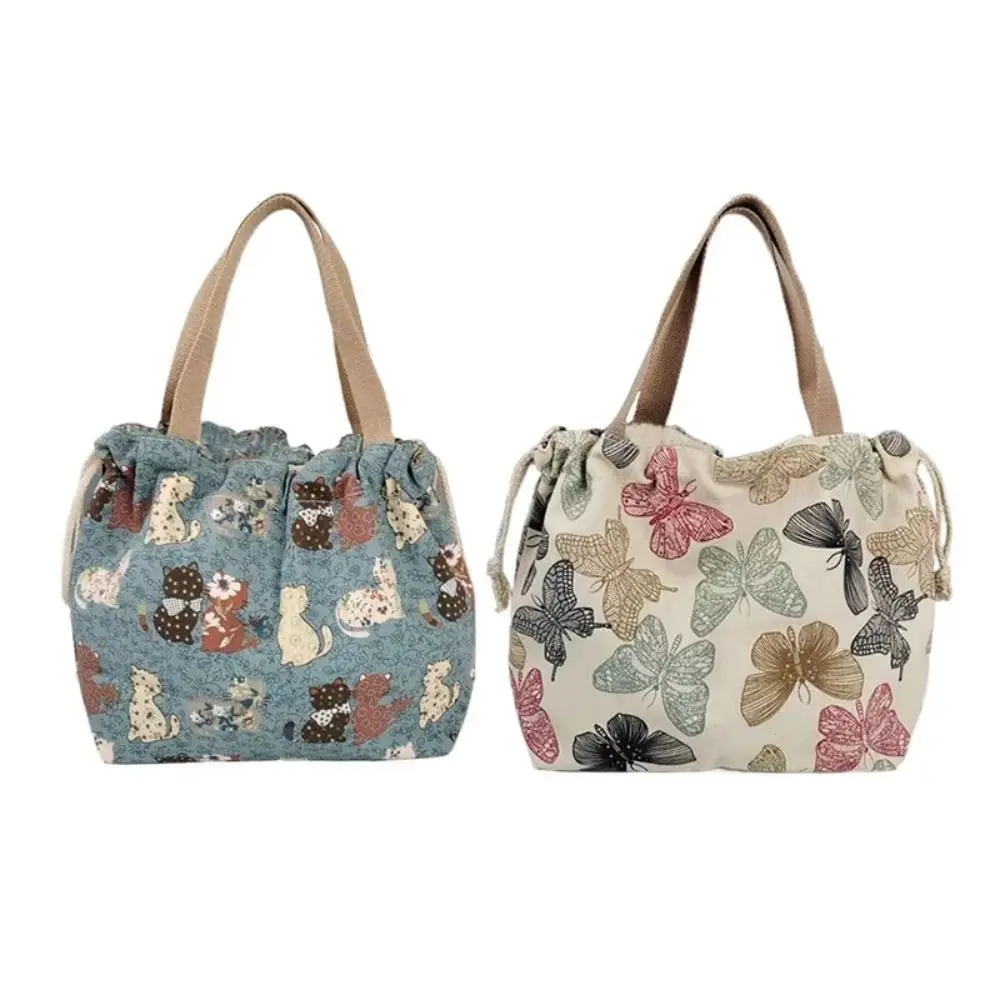 

Холщовая сумка с принтом бабочки на шнурке INS, модная сумка для обеда в японском стиле, большая вместительная квадратная женская сумка-тоут