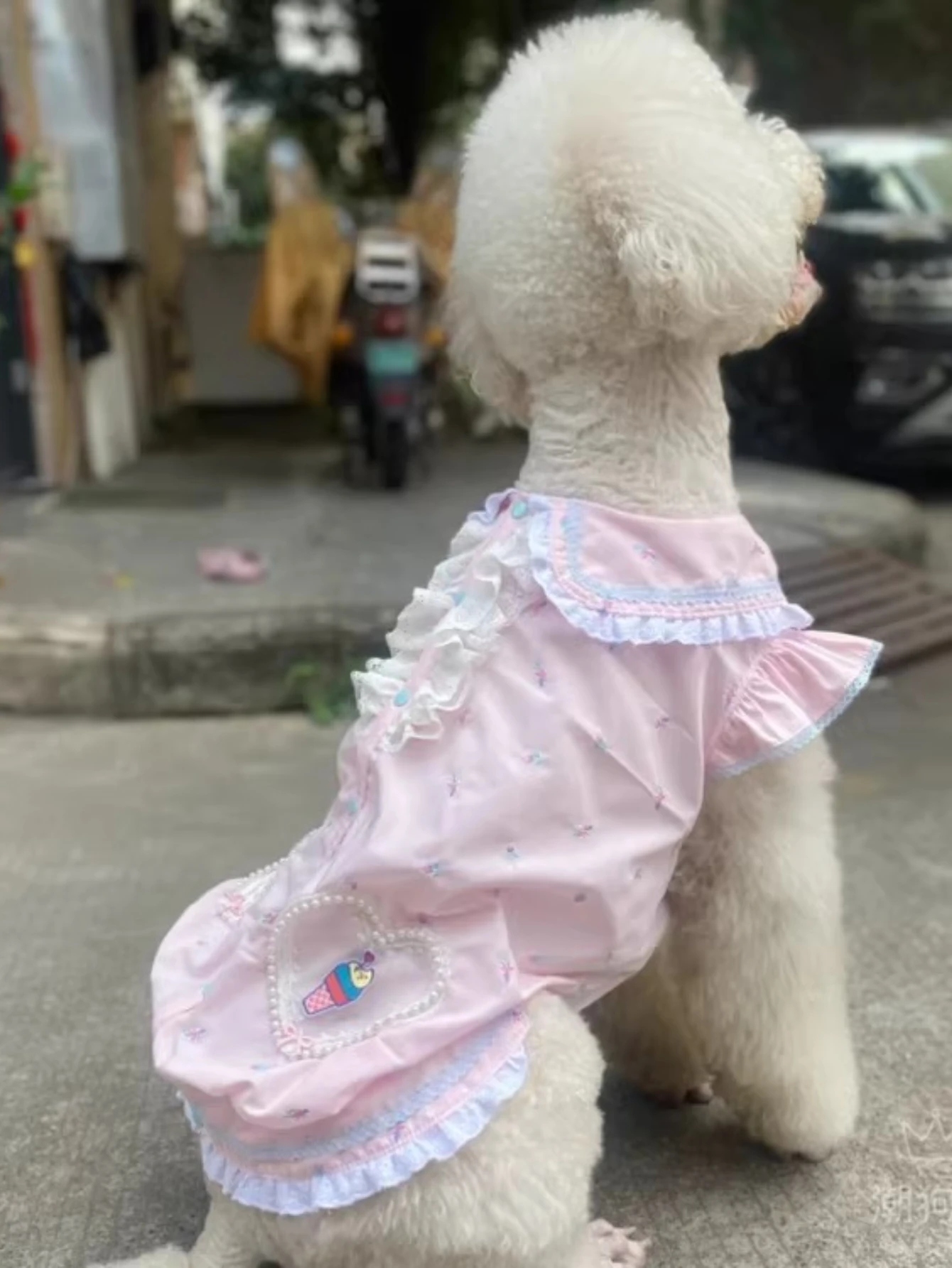 Original Handmade Light Pink Cute Doll Collar Embroidered Pearl Shirt Light and Breathable Sweet Style Large Dog Dress