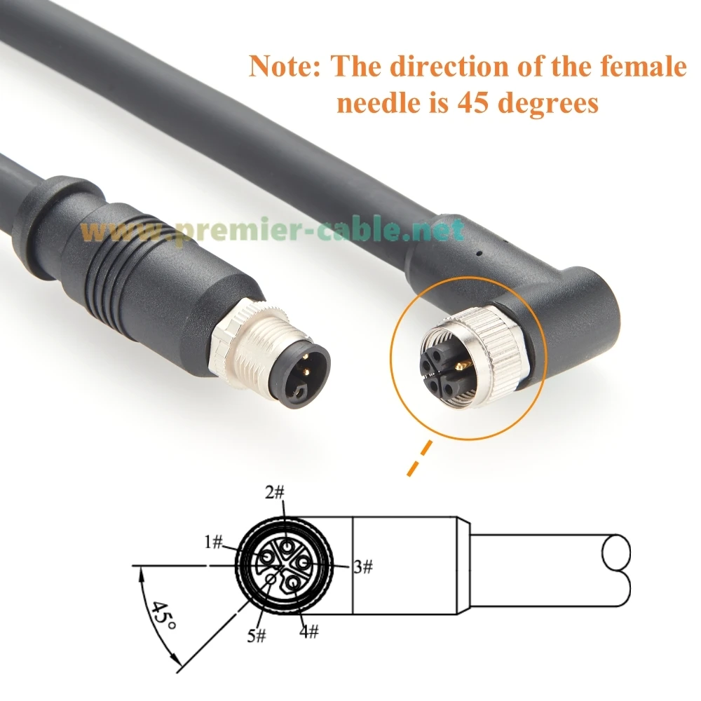 M12 L-Coded 5Pin Connector Cable Profinet Power Supply Right Angled M12 Male to Female High Flex IP67 Waterproof Cable